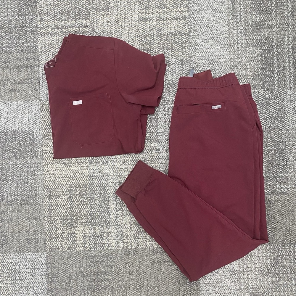 FIGS Technical Men's Large Set Leon Top Jogger Pants Burgundy Medical Scrubs